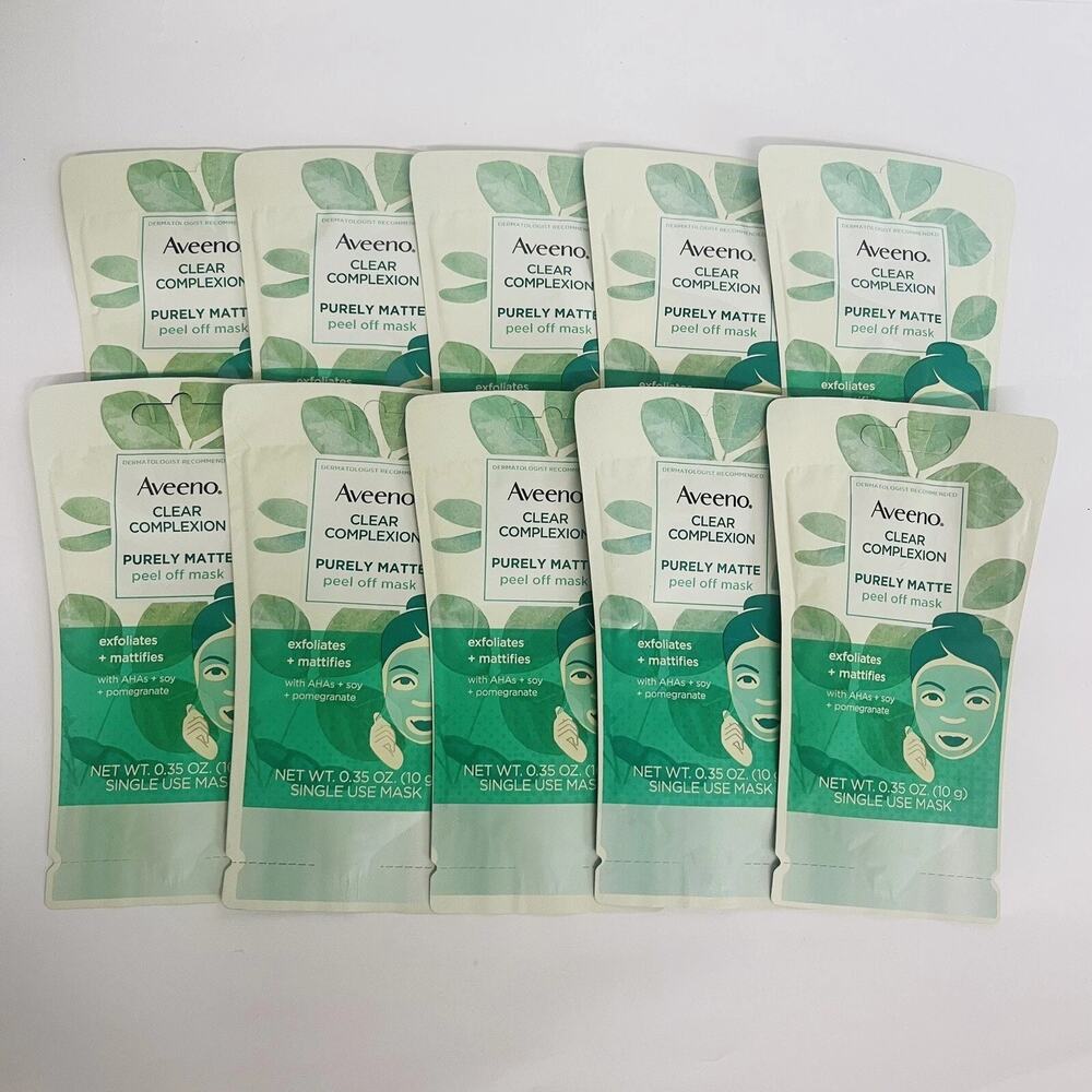 10-pack Aveeno Clear Complexion‎ PURELY MATTE Peel Off MASK Exfoliates Mattifies